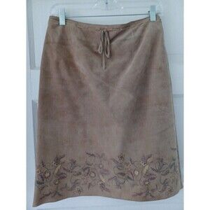 Express vintage 90's brown suede skirt sz1/2 floral hem detail zip side bow boho